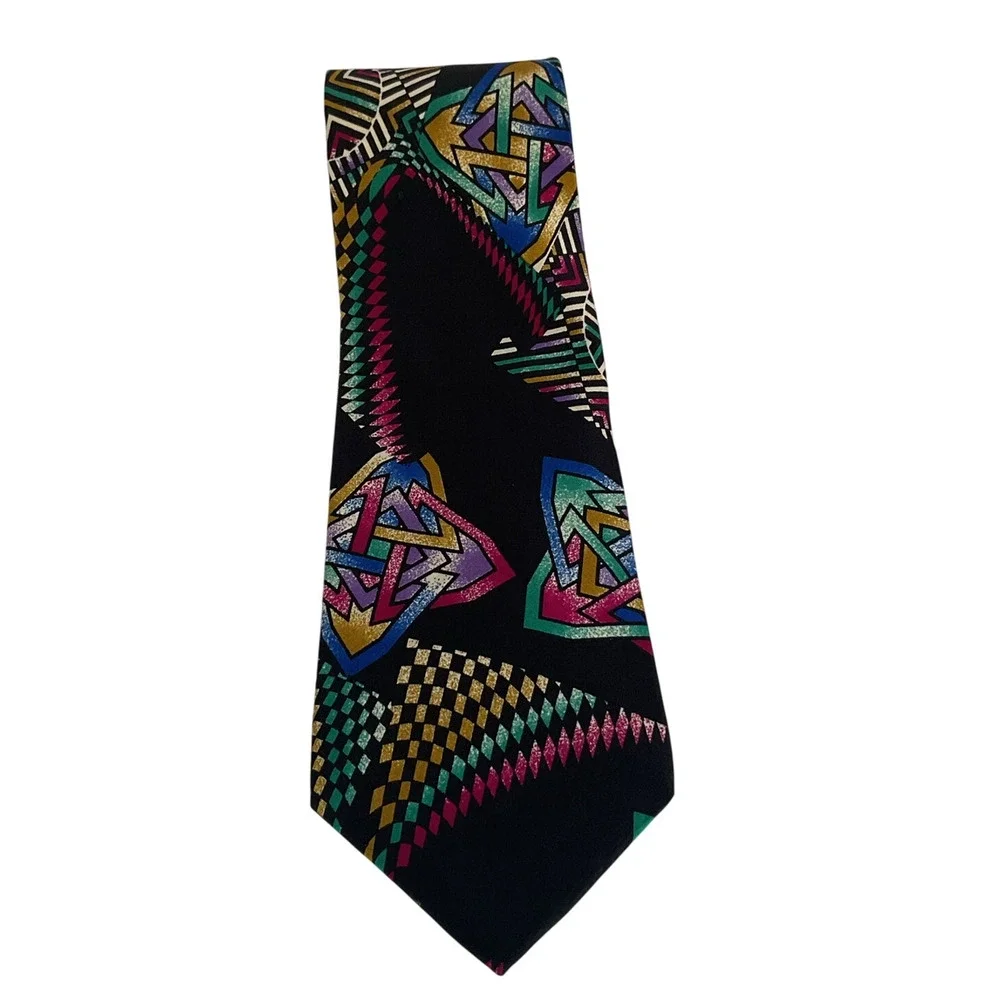 Vintage Bachrach Made in USA Tie Geometric Abstract Pattern 90s All Silk